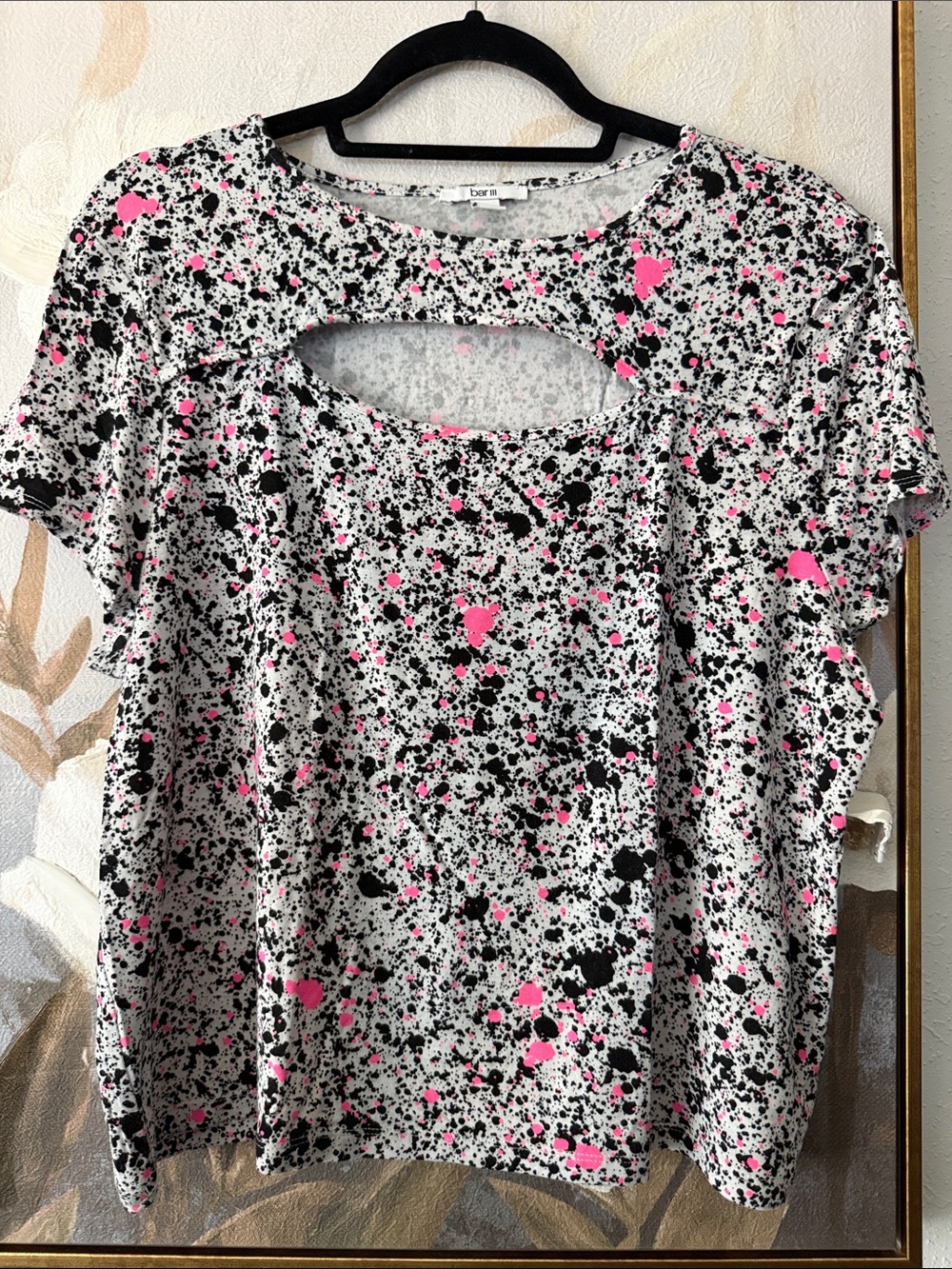 Bar III Pretty in Paint Cutout Tee in Pink & Black